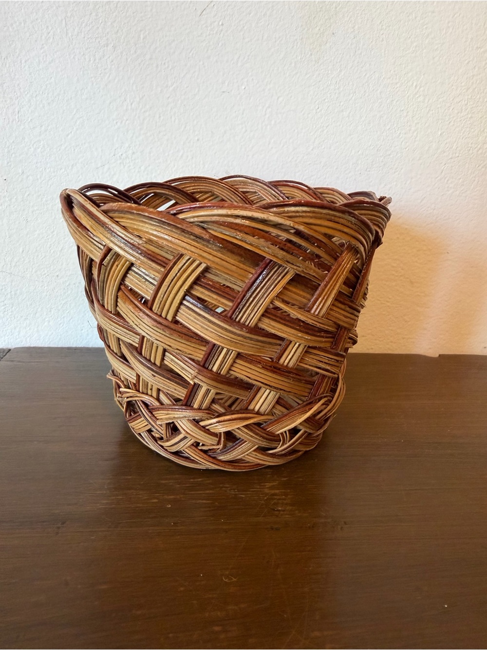 Handwoven Brown Rattan Basket Planter